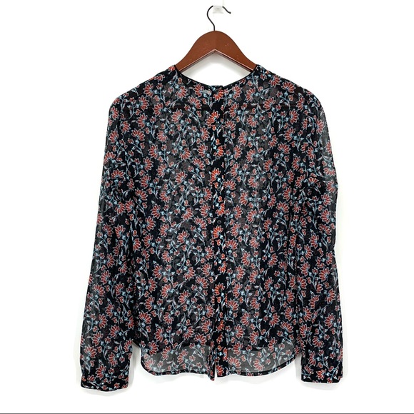 Zara Dark Floral Sheer Long Sleeve Blouse High Crewneck Button Down Back Size M - Picture 7 of 15